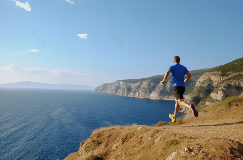 户外男性运动员跑步天空和大海,高清,摄影图,摄影图片,图片大全,摄影图免费下载